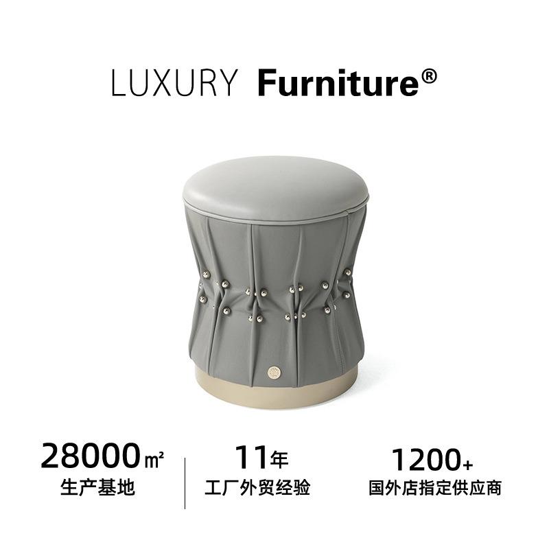 港式轻奢不锈钢休闲沙发凳圆皮质小蛮腰民宿样板房高端实用梳妆凳