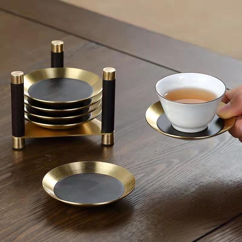 黑檀铜木杯垫隔热垫创意日式茶杯垫杯托家用茶道配件黑檀木茶托