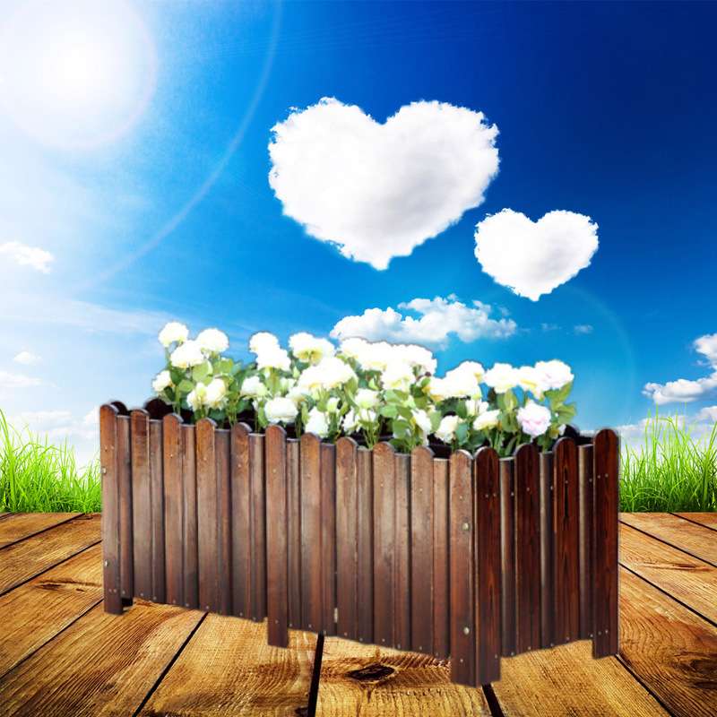 Youka-圆柱波浪花盆碳化木花箱木制花桶 庭院绿化花盆长方形花盆