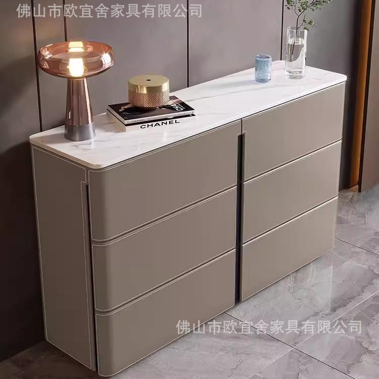 轻奢马鞍皮岩板斗柜客厅现代简约收纳储物玄关柜靠墙柜6斗柜9斗柜