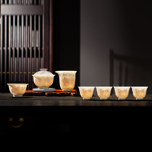 景德镇陶瓷手工白瓷套装高档三才盖碗茶杯功夫茶具礼盒家用送礼品