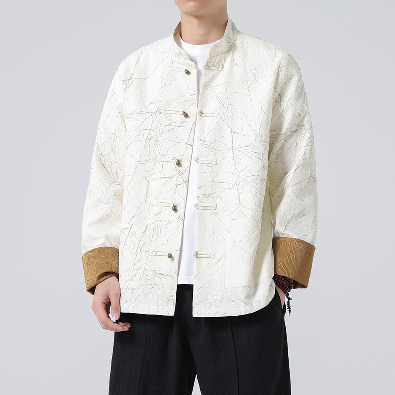 改良汉服男中国风春秋季提花长袖夹克新中式唐装宽松大码盘扣外套