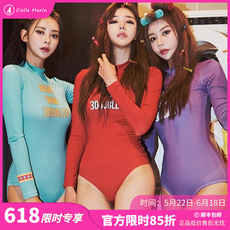 2024韩国Ciellemarin女士连体自由潜浮潜泳衣长袖防晒潜水速干冲
