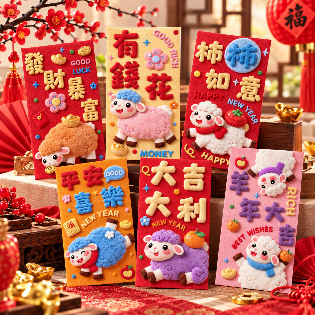 2027羊年5D仿毛绒卡通利是封