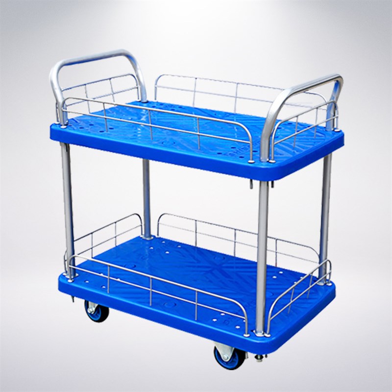 双层护栏手推车双扶手物流周转车仓库车间平板手推车现货供应