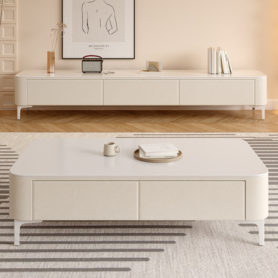 茶几客厅家用小户型奶油风2023新款岩板茶几电视柜组合长方形茶几