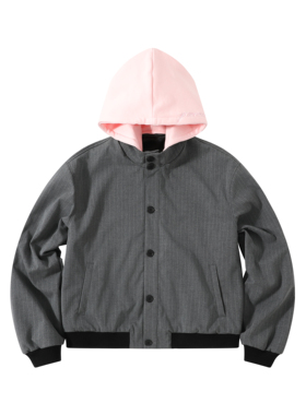 YS MERCH 可替换帽子*条纹立领夹克