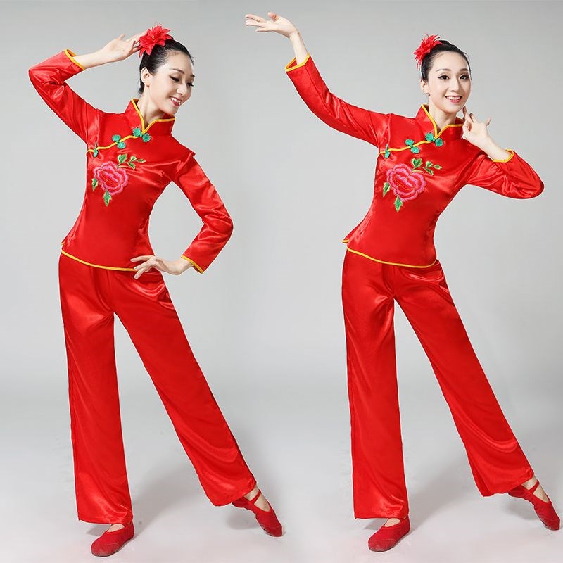 民族中老年2021广场秧歌服装新款舞蹈演出服扇子表演服女鼓成人腰