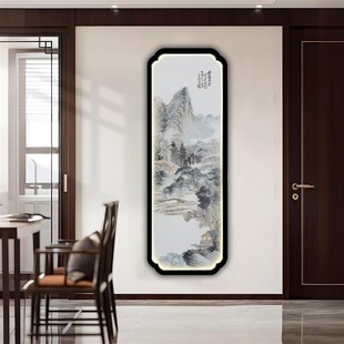 新中式 高级山水画发光壁灯 海棠装 饰画玄关挂画入户走廊过道壁挂式