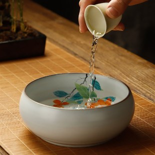 陶瓷汝窑高档茶洗水盂大号洗茶碗家用茶渣缸建水笔洗杯洗功夫茶具
