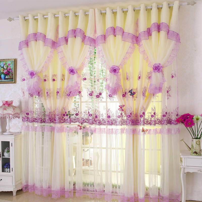 窗帘两层纱遮光小窗户婚房窗帘成品卧室温馨公主风结婚喜庆落地窗