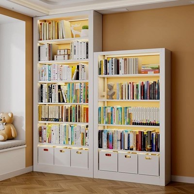 家用钢制书架落地置物架客厅儿童多层书柜图书馆铁艺加厚简约收纳