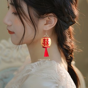 潮汕迷你小灯笼耳环婚嫁用品竹编油纸车载挂件结婚房手工摆件喜字