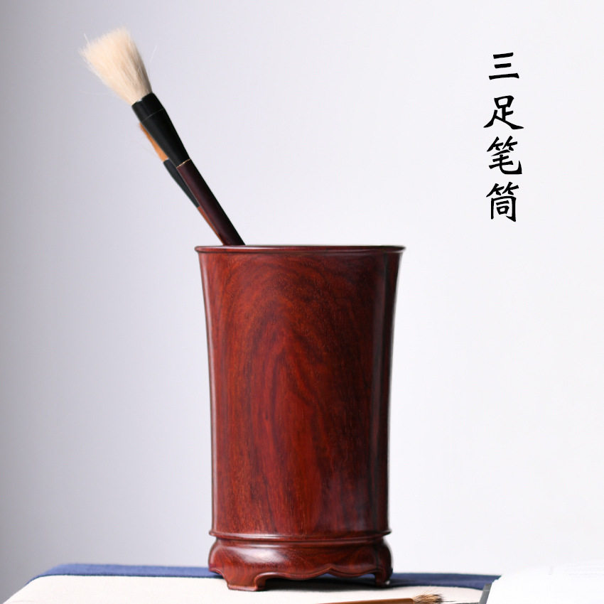 印度小叶紫檀高油高密老料【三足笔筒】批发紫檀笔筒镇尺书房用品