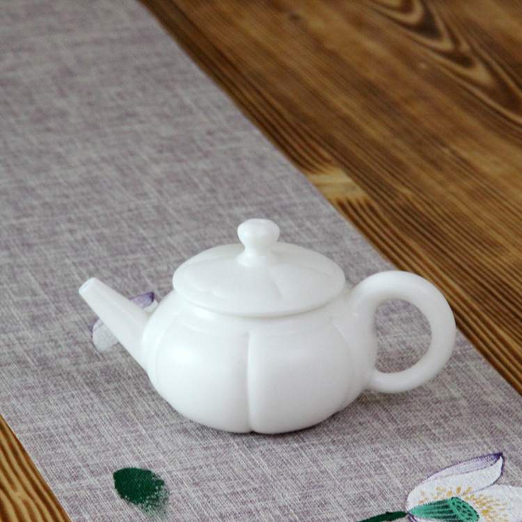 高档羊脂玉瓷瓣形壶德化茶具中国白茶壶陶瓷大号码 单壶白瓷茶器