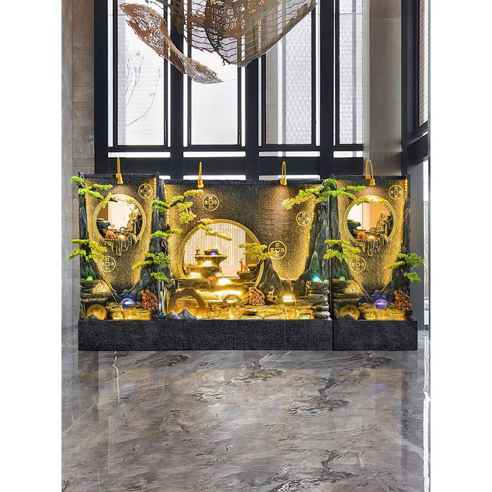 水幕墙流水屏风玄关隔断别墅室内客厅假山流水摆件循环水落地景观
