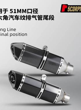 全仿碳纤维小六角排气管尾段51MM通用GSX250450SR赛800250RR
