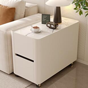 实木岩板沙发边柜轻奢高级感侧边柜客厅现代简约皮质边几茶几储物