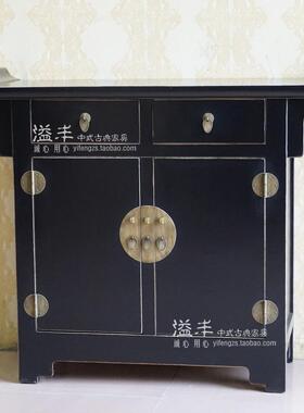现代新中式仿古典黑色餐边柜备餐台门厅柜玄关柜装饰柜实木储物柜