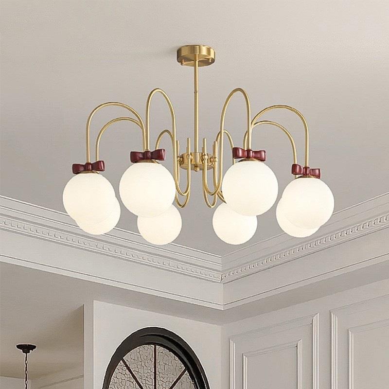 法式中古风北欧现代简约餐厅卧室书房魔豆奶油风全铜灯具客厅吊灯