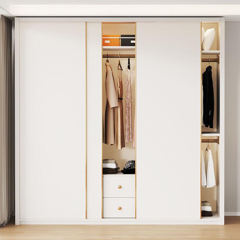enf级欧松板推拉门衣柜家用卧室奶油风小户型滑门大衣橱可订超厚