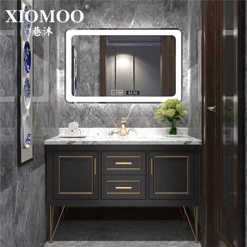 北欧轻奢浴室柜组合智能镜现代简约卫生间实木落地洗脸洗手洗漱台