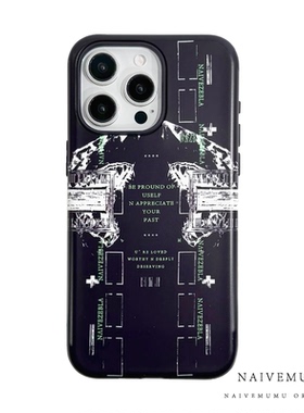 原创小众韩国进口菲林适用苹果17promax手机壳iphone16不会撞新款防摔艺术高级感男冷淡风潮牌二合一十字鲨鱼