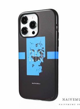 原创小众韩国菲林适用苹果17promax手机壳iphone16不会撞新款全包防摔简约艺术高级感蓝色冷淡风潮牌影子猫咪