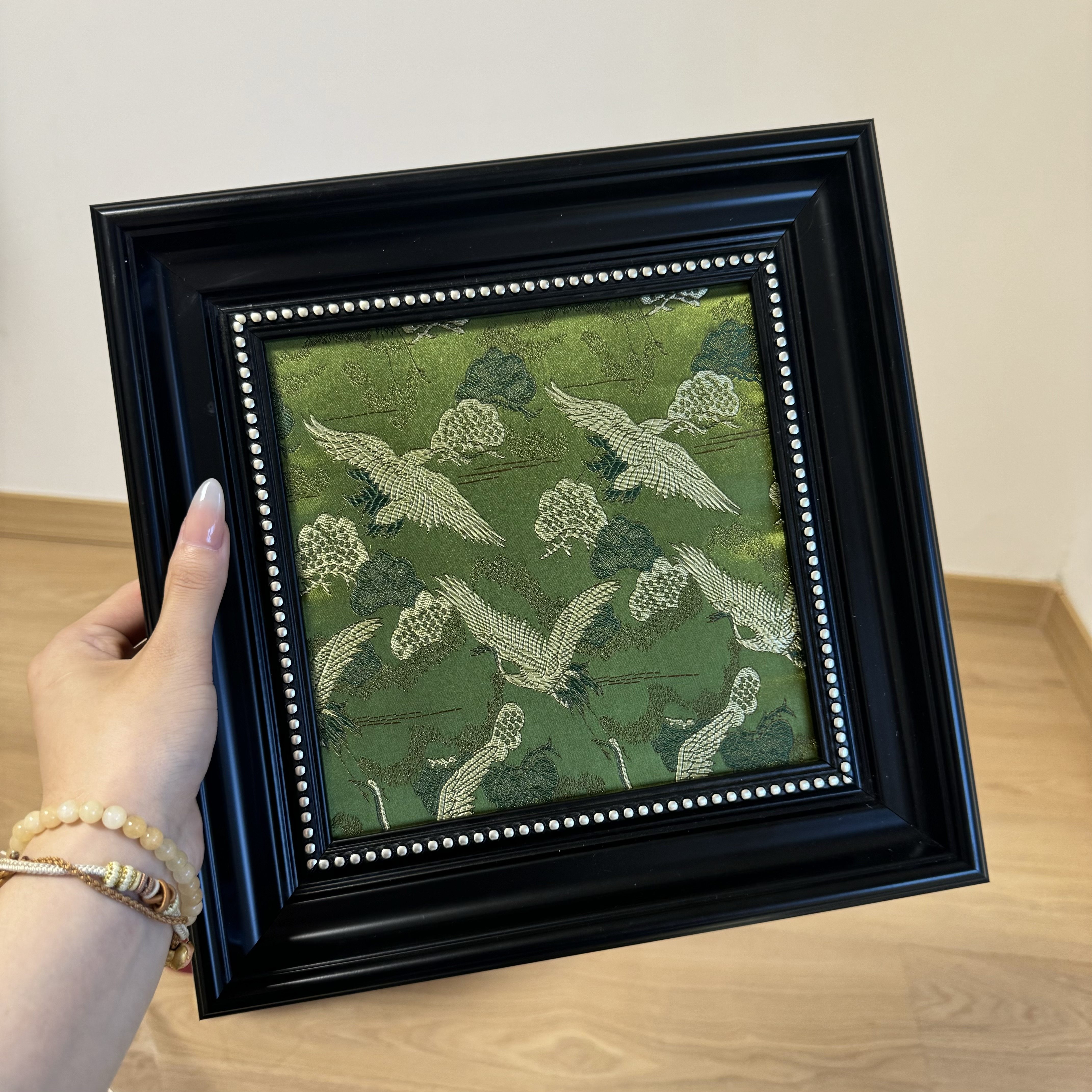 中古风织锦仙鹤布艺高级感立体提花云锦小众玄关客厅装饰挂画摆件