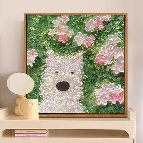 雅调可爱小狗diy石英砂肌理画
