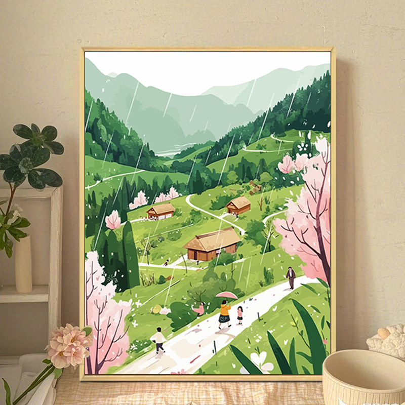 清明时节-数字油画diy手绘填色治愈风景丙烯油彩画高级感装饰挂画