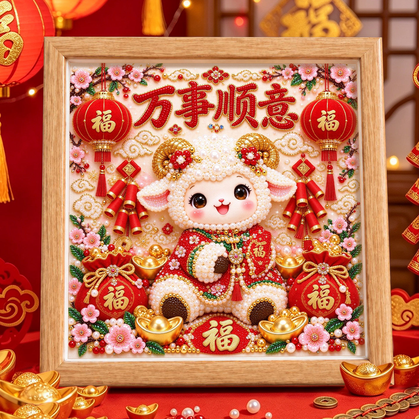 雅调羊年大吉diy珍珠画材料包