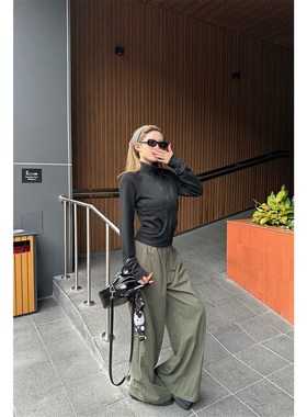 Xinlei Lin 春夏bi备双色氧气裤工装阔腿裤休闲裤长裤女春夏裤子