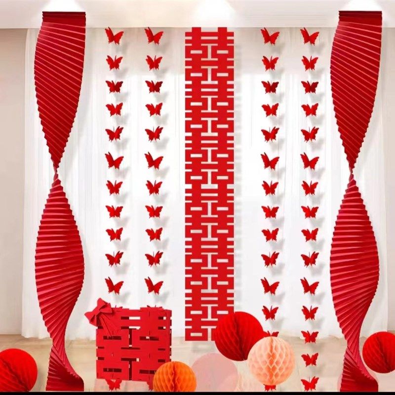 红色瓦愣折纸拉花六连喜背景装饰婚房新婚灯笼布置客厅拍照道具,节庆用品/礼品,婚房装扮用品,淘宝优惠券,粉丝福利购,淘宝优惠卷