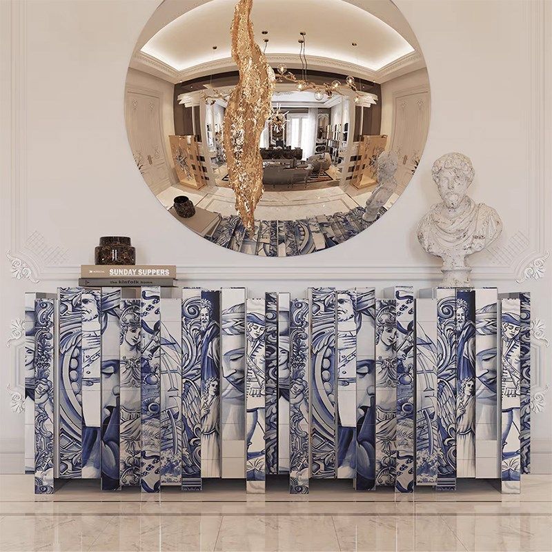 葡萄牙手绘设计师绘画边柜入户收纳柜玄关餐边柜别墅靠墙青花瓷柜,住宅家具,餐边柜,淘宝优惠券,粉丝福利购,淘宝优惠卷