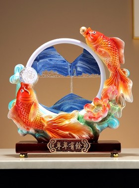 新中式年年有余流沙画创意摆件客厅酒柜电视柜玄关柜乔迁搬家礼物