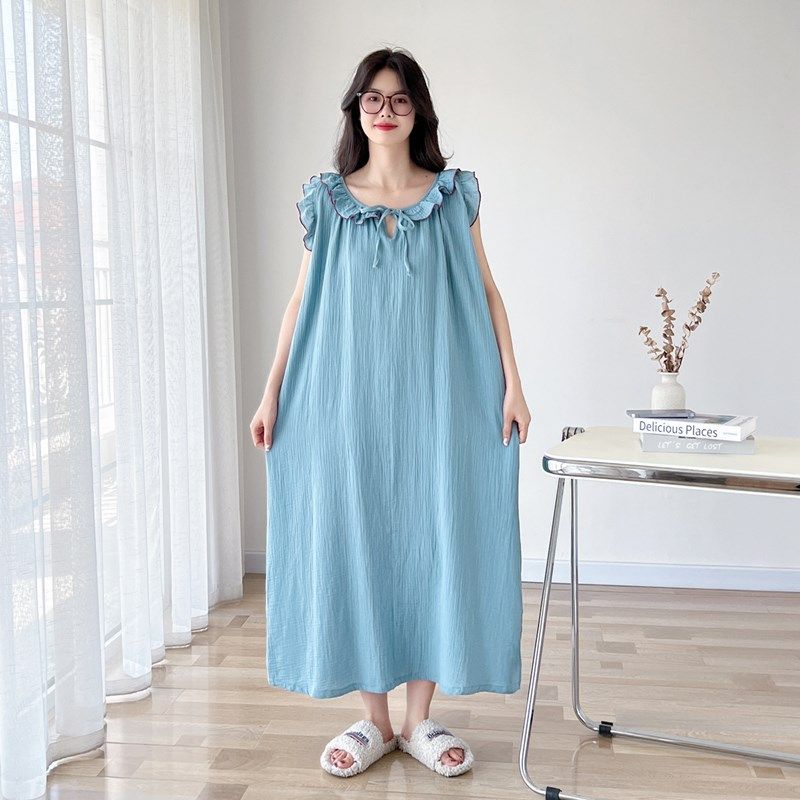 简约无袖大码睡裙女胖mm200斤纯棉纱布夏薄款背心宽松睡衣家居服,女士内衣/男士内衣/家居服,睡裙,淘宝优惠券,粉丝福利购,淘宝优惠卷