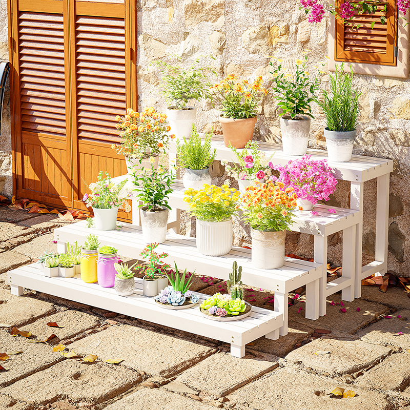 户外防腐实木摆花架子落地式阶梯式庭院阳台多肉台阶花盆架置物架