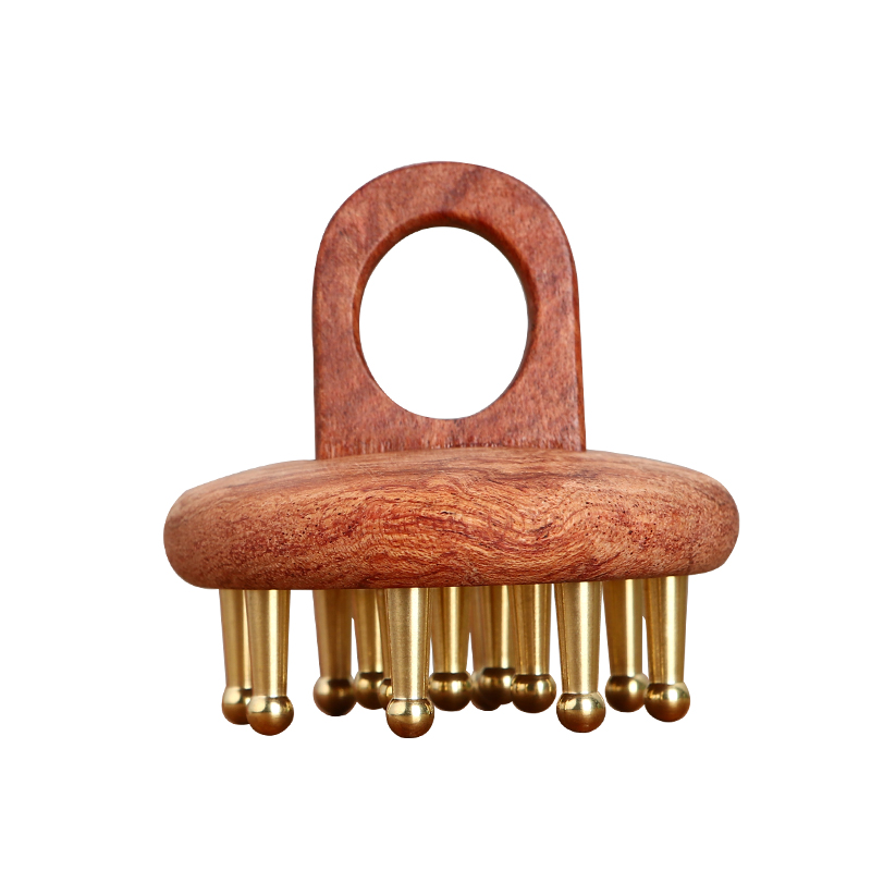 丰林纯黄铜梳头部经络梳戒指按摩梳头皮洗头刷头刮痧器疗全身通用