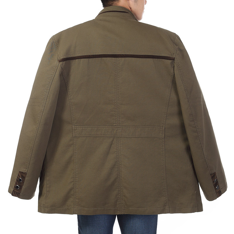 中老年男装超大码外套春秋季加肥加大号夹克休闲茄克胖爸爸装全棉