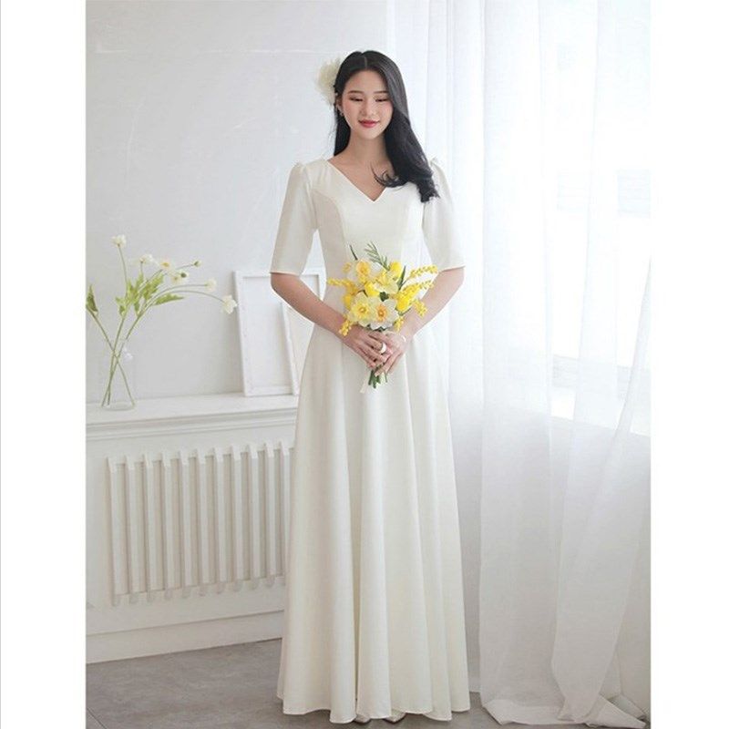 大码婚纱户外旅拍胖MM结婚登记领证显瘦白色晚礼服加大加肥200斤