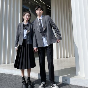 春秋季DK制服套装男外套学院风宽松休闲JK西服情侣装西裤裙子班服