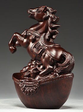 实木马摆件中式黑檀木雕马到成功工艺品办公室桌装饰家居酒柜摆设