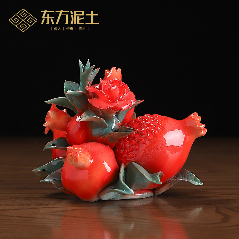 东方泥土石榴花新中式陶瓷手捏花摆件居家客厅酒柜办公室桌面装饰,家居饰品,装饰摆件,淘宝优惠券,粉丝福利购,淘宝优惠卷