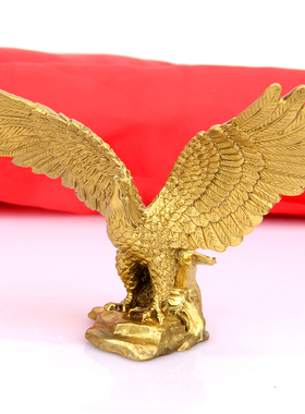 纯铜摆件 铜老鹰大展宏图 雄鹰展翅 金鹰落迎客松办公室鸿图摆设