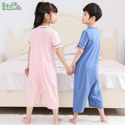 儿童连体睡衣薄款夏男童1岁女宝宝短袖中大童连身空调服男孩春秋