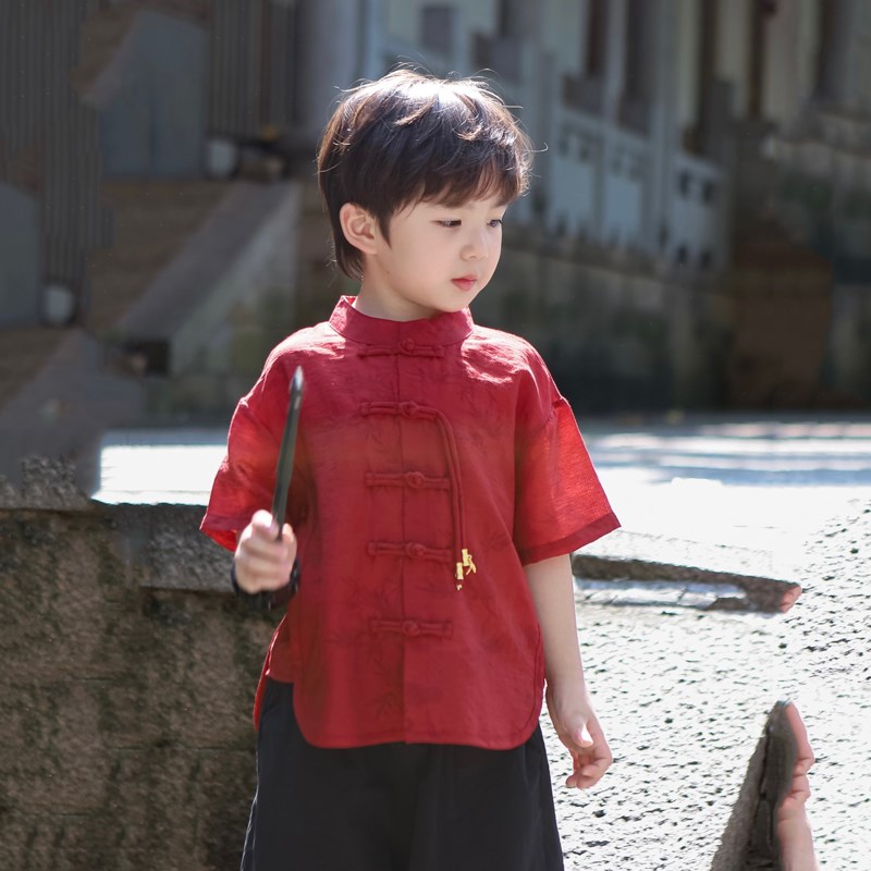 中秋节汉服男童夏季中国风唐装新中式古风国学服儿童古装民族服装
