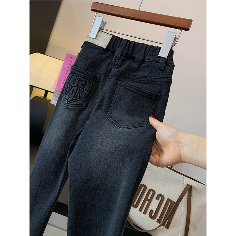 女童高腰牛仔裤2024秋装新款休闲百搭中大童显瘦直筒喇叭裤小个子