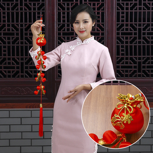 2022虎年春节挂饰创意红花生小灯笼挂串进宅装饰挂件客厅立体吊件