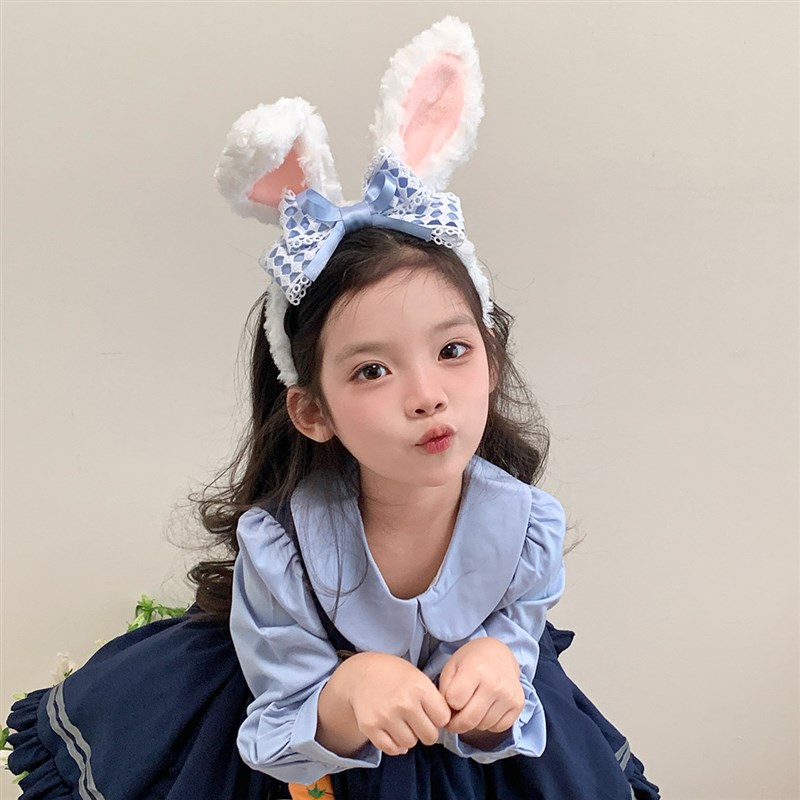 卡通可爱毛绒兔耳朵发箍儿童洗脸头箍游乐园cos兔子警官头饰